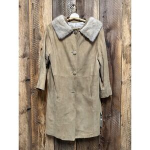 Vintage Suede Mink Collar Coat 1960s Mod Cottagecore Old‎ Money Winter Chic
